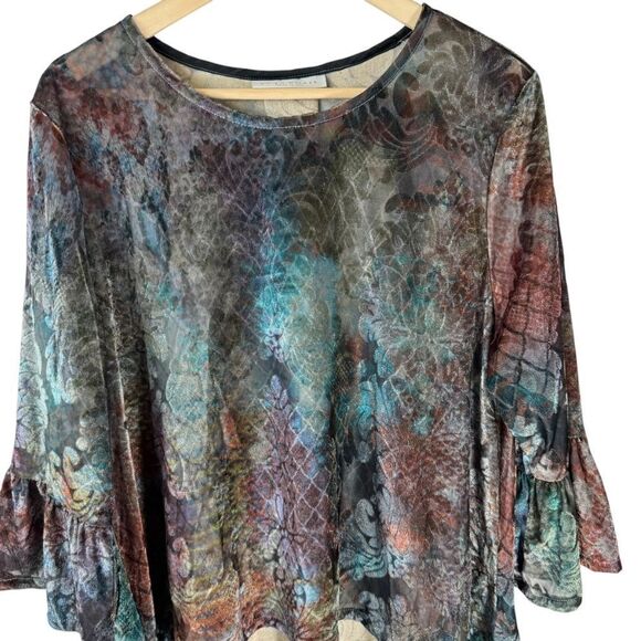 Bryn Walker Fran Bell Sleeve Velvet Burnout Boxy Top In Moondance Sz XL - Picture 4 of 7